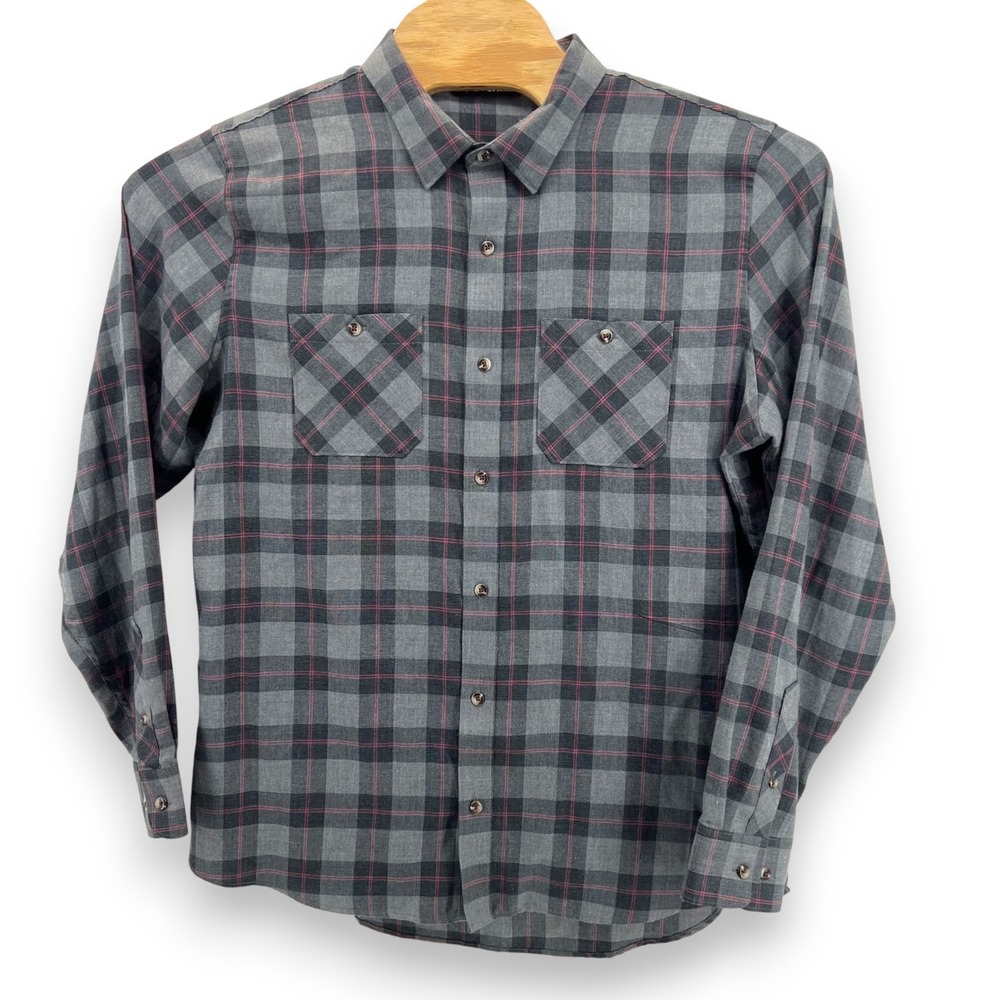 Travis Mathew Mens Plaid Long Sleeve Button Up Shirt Size L Gray‎ Pink Casual